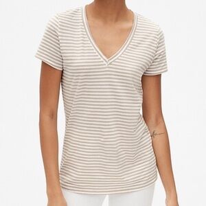 Tory Burch Striped Short Sleeve Logo T-Shirt